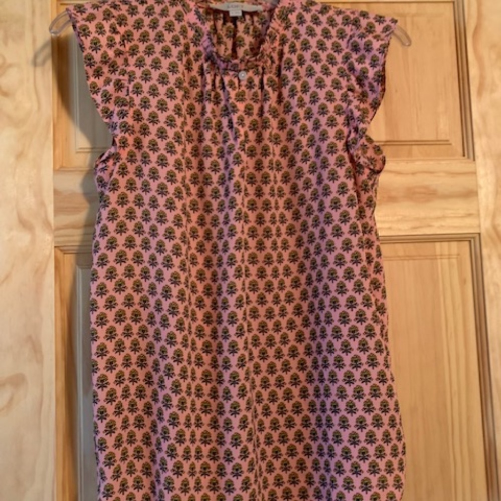 LOFT Pink Floral Print Flutter Sleeve Blouse